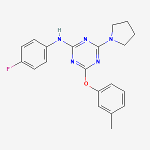 molecular formula C20H20FN5O B11063409 N-(4-fluorophenyl)-4-(3-methylphenoxy)-6-(pyrrolidin-1-yl)-1,3,5-triazin-2-amine 