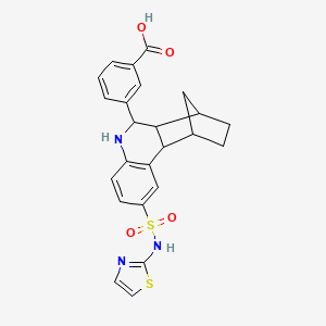 molecular formula C24H23N3O4S2 B11063489 3-[2-(1,3-Thiazol-2-ylsulfamoyl)-5,6,6a,7,8,9,10,10a-octahydro-7,10-methanophenanthridin-6-yl]benzoic acid 