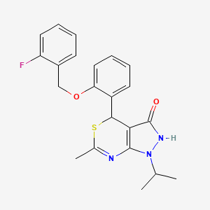 molecular formula C22H22FN3O2S B11063492 4-{2-[(2-fluorobenzyl)oxy]phenyl}-6-methyl-1-(propan-2-yl)-1,4-dihydropyrazolo[3,4-d][1,3]thiazin-3(2H)-one 