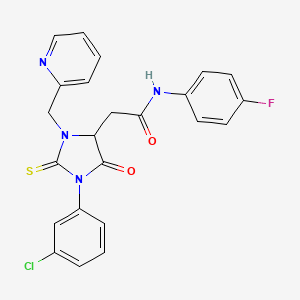 2-[1-(3-chlorophenyl)-5-oxo-3-(pyridin-2-ylmethyl)-2-thioxoimidazolidin-4-yl]-N-(4-fluorophenyl)acetamide