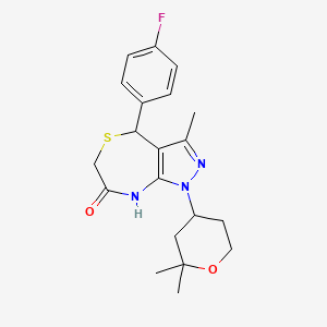 molecular formula C20H24FN3O2S B11063718 1-(2,2-dimethyltetrahydro-2H-pyran-4-yl)-4-(4-fluorophenyl)-3-methyl-4,8-dihydro-1H-pyrazolo[3,4-e][1,4]thiazepin-7(6H)-one 