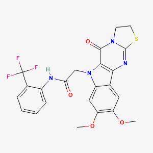 molecular formula C23H19F3N4O4S B11063742 2-(4,5-dimethoxy-10-oxo-14-thia-8,11,16-triazatetracyclo[7.7.0.02,7.011,15]hexadeca-1(9),2,4,6,15-pentaen-8-yl)-N-[2-(trifluoromethyl)phenyl]acetamide 