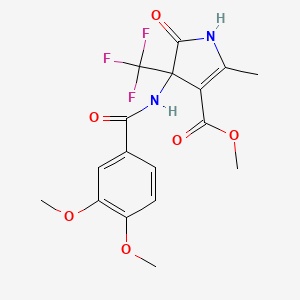 molecular formula C17H17F3N2O6 B11063868 methyl 3-{[(3,4-dimethoxyphenyl)carbonyl]amino}-2-hydroxy-5-methyl-3-(trifluoromethyl)-3H-pyrrole-4-carboxylate 