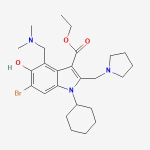 molecular formula C25H36BrN3O3 B11063893 ethyl 6-bromo-1-cyclohexyl-4-[(dimethylamino)methyl]-5-hydroxy-2-(pyrrolidin-1-ylmethyl)-1H-indole-3-carboxylate 