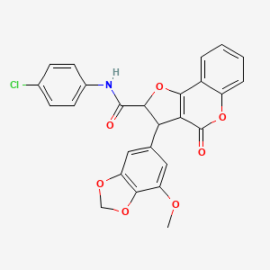 molecular formula C26H18ClNO7 B11063906 N-(4-chlorophenyl)-3-(7-methoxy-1,3-benzodioxol-5-yl)-4-oxo-2,3-dihydro-4H-furo[3,2-c]chromene-2-carboxamide 