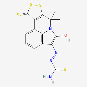 (2E)-2-(7,7-dimethyl-5-oxo-10-thioxo-7,10-dihydro[1,2]dithiolo[3,4-c]pyrrolo[3,2,1-ij]quinolin-4(5H)-ylidene)hydrazinecarbothioamide