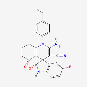 molecular formula C25H21FN4O2 B11064091 2'-amino-1'-(4-ethylphenyl)-5-fluoro-2,5'-dioxo-1,2,5',6',7',8'-hexahydro-1'H-spiro[indole-3,4'-quinoline]-3'-carbonitrile 