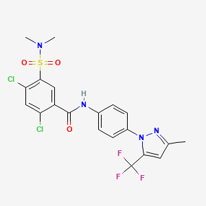 molecular formula C20H17Cl2F3N4O3S B11064126 2,4-dichloro-5-(dimethylsulfamoyl)-N-{4-[3-methyl-5-(trifluoromethyl)-1H-pyrazol-1-yl]phenyl}benzamide 