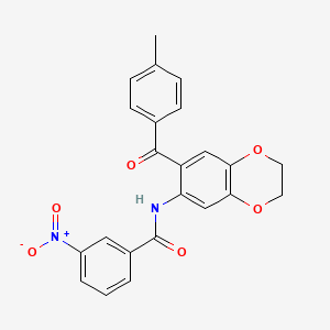 molecular formula C23H18N2O6 B11064209 N-{7-[(4-methylphenyl)carbonyl]-2,3-dihydro-1,4-benzodioxin-6-yl}-3-nitrobenzamide 