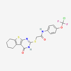 molecular formula C19H16ClF2N3O3S2 B11064213 N-{4-[chloro(difluoro)methoxy]phenyl}-2-[(4-oxo-3,4,5,6,7,8-hexahydro[1]benzothieno[2,3-d]pyrimidin-2-yl)sulfanyl]acetamide 