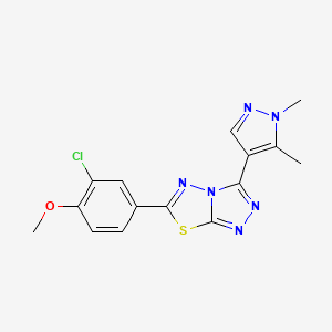 molecular formula C15H13ClN6OS B11064243 6-(3-chloro-4-methoxyphenyl)-3-(1,5-dimethyl-1H-pyrazol-4-yl)[1,2,4]triazolo[3,4-b][1,3,4]thiadiazole 