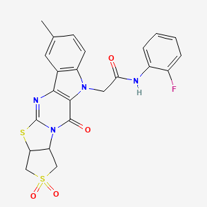 N-(2-fluorophenyl)-2-(15-methyl-2,6,6-trioxo-6λ6,9-dithia-3,11,19-triazapentacyclo[10.7.0.03,10.04,8.013,18]nonadeca-1(12),10,13(18),14,16-pentaen-19-yl)acetamide