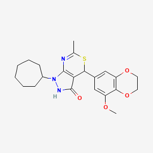 1-cycloheptyl-4-(8-methoxy-2,3-dihydro-1,4-benzodioxin-6-yl)-6-methyl-1,4-dihydropyrazolo[3,4-d][1,3]thiazin-3(2H)-one