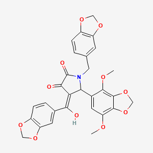 molecular formula C29H23NO11 B11064352 4-(1,3-benzodioxol-5-ylcarbonyl)-1-(1,3-benzodioxol-5-ylmethyl)-5-(4,7-dimethoxy-1,3-benzodioxol-5-yl)-3-hydroxy-1,5-dihydro-2H-pyrrol-2-one 