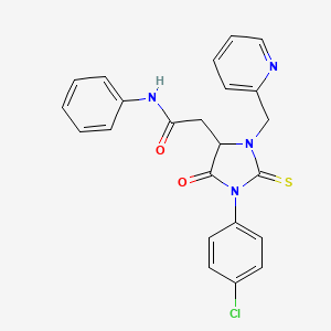 molecular formula C23H19ClN4O2S B11064358 2-[1-(4-chlorophenyl)-5-oxo-3-(pyridin-2-ylmethyl)-2-thioxoimidazolidin-4-yl]-N-phenylacetamide 