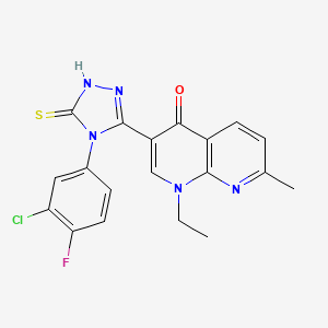 molecular formula C19H15ClFN5OS B11064507 3-[4-(3-chloro-4-fluorophenyl)-5-sulfanyl-4H-1,2,4-triazol-3-yl]-1-ethyl-7-methyl-1,8-naphthyridin-4(1H)-one 