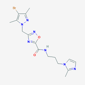 molecular formula C16H20BrN7O2 B11064524 3-[(4-bromo-3,5-dimethyl-1H-pyrazol-1-yl)methyl]-N-[3-(2-methyl-1H-imidazol-1-yl)propyl]-1,2,4-oxadiazole-5-carboxamide 