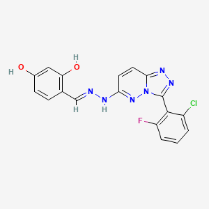 molecular formula C18H12ClFN6O2 B11064545 4-[(E)-{2-[3-(2-chloro-6-fluorophenyl)[1,2,4]triazolo[4,3-b]pyridazin-6-yl]hydrazinylidene}methyl]benzene-1,3-diol 