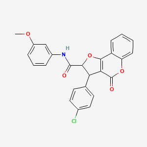 molecular formula C25H18ClNO5 B11064558 3-(4-chlorophenyl)-N-(3-methoxyphenyl)-4-oxo-2,3-dihydro-4H-furo[3,2-c]chromene-2-carboxamide 