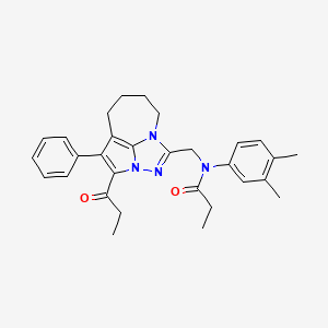 molecular formula C30H34N4O2 B11064595 N-(3,4-Dimethylphenyl)-N-[(4-phenyl-3-propionyl-5,6,7,8-tetrahydro-2,2A,8A-triazacyclopenta[CD]azulen-1-YL)methyl]propanamide 