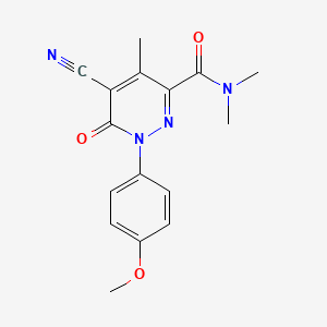 molecular formula C16H16N4O3 B11064636 5-cyano-1-(4-methoxyphenyl)-N,N,4-trimethyl-6-oxo-1,6-dihydropyridazine-3-carboxamide 