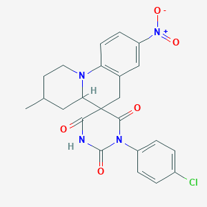 molecular formula C23H21ClN4O5 B11064651 1'-(4-chlorophenyl)-3-methyl-8-nitro-2,3,4,4a-tetrahydro-1H,2'H,6H-spiro[pyrido[1,2-a]quinoline-5,5'-pyrimidine]-2',4',6'(1'H,3'H)-trione 