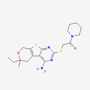 2-[(3-amino-12-ethyl-12-methyl-11-oxa-8-thia-4,6-diazatricyclo[7.4.0.02,7]trideca-1(9),2,4,6-tetraen-5-yl)sulfanyl]-1-piperidin-1-ylethanone