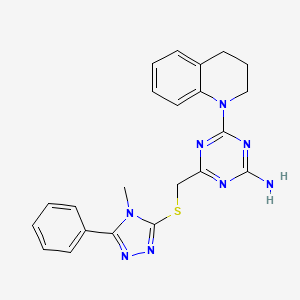 molecular formula C22H22N8S B11064714 4-[(4-Methyl-5-phenyl(1,2,4-triazol-3-ylthio))methyl]-6-(1,2,3,4-tetrahydroqui nolyl)-1,3,5-triazine-2-ylamine 