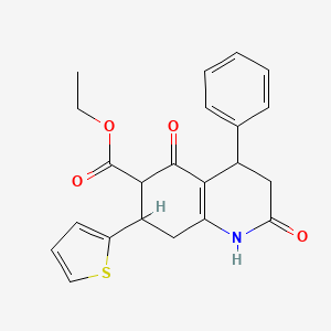 molecular formula C22H21NO4S B11064763 Ethyl 2,5-dioxo-4-phenyl-7-(thiophen-2-yl)-1,2,3,4,5,6,7,8-octahydroquinoline-6-carboxylate 