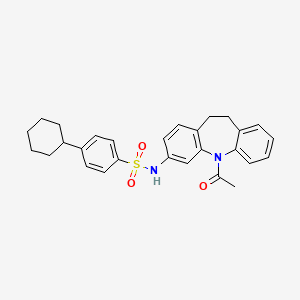 molecular formula C28H30N2O3S B11064792 N-(5-acetyl-10,11-dihydro-5H-dibenzo[b,f]azepin-3-yl)-4-cyclohexylbenzenesulfonamide 