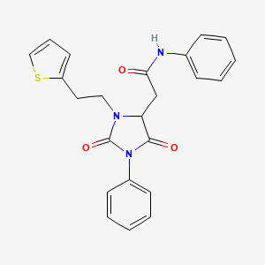 molecular formula C23H21N3O3S B11064846 2-{2,5-dioxo-1-phenyl-3-[2-(thiophen-2-yl)ethyl]imidazolidin-4-yl}-N-phenylacetamide 