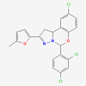 molecular formula C21H15Cl3N2O2 B11064858 9-Chloro-5-(2,4-dichlorophenyl)-2-(5-methylfuran-2-yl)-1,10b-dihydropyrazolo[1,5-c][1,3]benzoxazine 