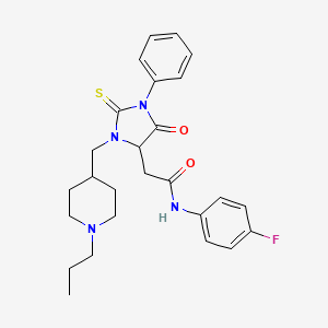 N-(4-fluorophenyl)-2-{5-oxo-1-phenyl-3-[(1-propylpiperidin-4-yl)methyl]-2-thioxoimidazolidin-4-yl}acetamide