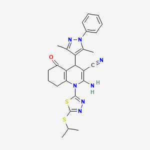 2-amino-4-(3,5-dimethyl-1-phenyl-1H-pyrazol-4-yl)-5-oxo-1-[5-(propan-2-ylsulfanyl)-1,3,4-thiadiazol-2-yl]-1,4,5,6,7,8-hexahydroquinoline-3-carbonitrile