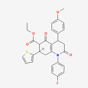 molecular formula C29H26FNO5S B11064913 Ethyl 1-(4-fluorophenyl)-4-(4-methoxyphenyl)-2,5-dioxo-7-(thiophen-2-yl)-1,2,3,4,5,6,7,8-octahydroquinoline-6-carboxylate 