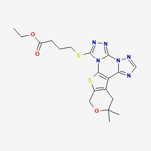 ethyl 4-[(15,15-dimethyl-16-oxa-19-thia-2,4,5,7,8,10-hexazapentacyclo[10.7.0.02,6.07,11.013,18]nonadeca-1(12),3,5,8,10,13(18)-hexaen-3-yl)sulfanyl]butanoate