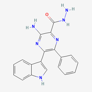 molecular formula C19H16N6O B11064959 3-amino-5-(1H-indol-3-yl)-6-phenylpyrazine-2-carbohydrazide 