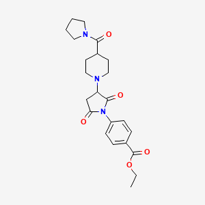 molecular formula C23H29N3O5 B11064976 Ethyl 4-{2,5-dioxo-3-[4-(pyrrolidin-1-ylcarbonyl)piperidin-1-yl]pyrrolidin-1-yl}benzoate 