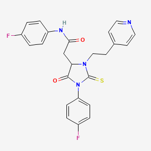 molecular formula C24H20F2N4O2S B11065248 N-(4-fluorophenyl)-2-{1-(4-fluorophenyl)-5-oxo-3-[2-(pyridin-4-yl)ethyl]-2-thioxoimidazolidin-4-yl}acetamide 