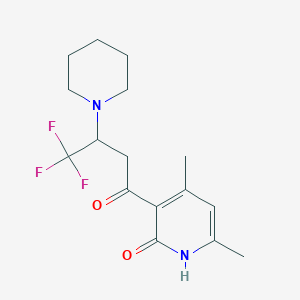 molecular formula C16H21F3N2O2 B11065411 4,6-dimethyl-3-[4,4,4-trifluoro-3-(piperidin-1-yl)butanoyl]pyridin-2(1H)-one 