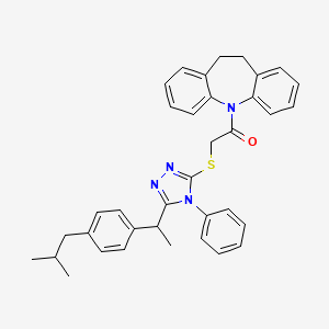 molecular formula C36H36N4OS B11065437 1-(10,11-dihydro-5H-dibenzo[b,f]azepin-5-yl)-2-[(5-{1-[4-(2-methylpropyl)phenyl]ethyl}-4-phenyl-4H-1,2,4-triazol-3-yl)sulfanyl]ethanone 