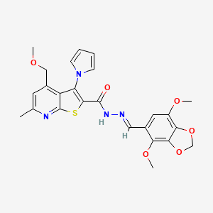 N'-[(E)-(4,7-dimethoxy-1,3-benzodioxol-5-yl)methylidene]-4-(methoxymethyl)-6-methyl-3-(1H-pyrrol-1-yl)thieno[2,3-b]pyridine-2-carbohydrazide