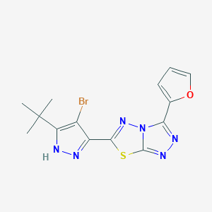 molecular formula C14H13BrN6OS B11065635 6-(4-bromo-5-tert-butyl-1H-pyrazol-3-yl)-3-(furan-2-yl)[1,2,4]triazolo[3,4-b][1,3,4]thiadiazole 