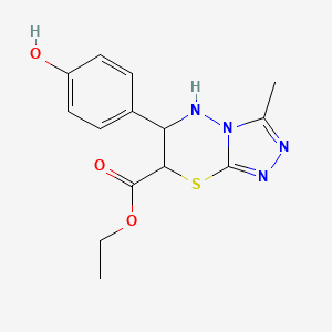 molecular formula C14H16N4O3S B11065638 ethyl 6-(4-hydroxyphenyl)-3-methyl-6,7-dihydro-5H-[1,2,4]triazolo[3,4-b][1,3,4]thiadiazine-7-carboxylate 