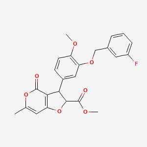 molecular formula C24H21FO7 B11065640 methyl 3-{3-[(3-fluorobenzyl)oxy]-4-methoxyphenyl}-6-methyl-4-oxo-2,3-dihydro-4H-furo[3,2-c]pyran-2-carboxylate 