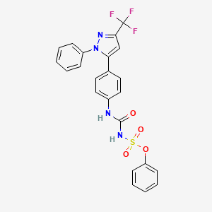 molecular formula C23H17F3N4O4S B11065678 Phenyl N-({4-[1-phenyl-3-(trifluoromethyl)-1H-pyrazol-5-YL]anilino}carbonyl)sulfamate 