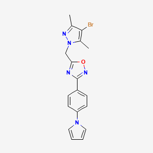 molecular formula C18H16BrN5O B11065732 5-[(4-bromo-3,5-dimethyl-1H-pyrazol-1-yl)methyl]-3-[4-(1H-pyrrol-1-yl)phenyl]-1,2,4-oxadiazole 