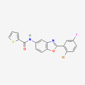 molecular formula C18H10BrIN2O2S B11065733 N-[2-(2-bromo-5-iodophenyl)-1,3-benzoxazol-5-yl]thiophene-2-carboxamide 