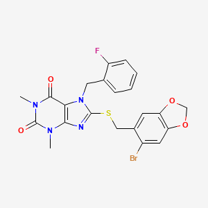 8-{[(6-bromo-1,3-benzodioxol-5-yl)methyl]sulfanyl}-7-(2-fluorobenzyl)-1,3-dimethyl-3,7-dihydro-1H-purine-2,6-dione