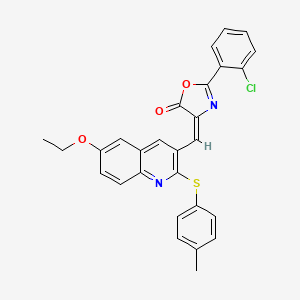 molecular formula C28H21ClN2O3S B11065802 (4E)-2-(2-chlorophenyl)-4-({6-ethoxy-2-[(4-methylphenyl)sulfanyl]quinolin-3-yl}methylidene)-1,3-oxazol-5(4H)-one 